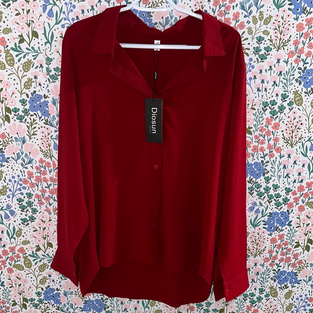Women's Classic Red Button Down Shirt